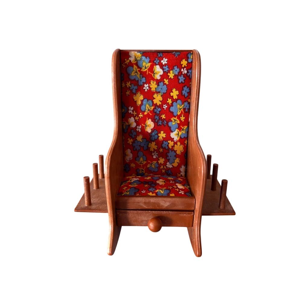 Vintage Hong Kong Faux Wood Plastic Sewing Thread Holder Chair Pin Cushion